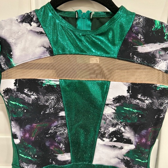 Green and Black Patterned Leotard / Dance Costume - Picture 2 of 5